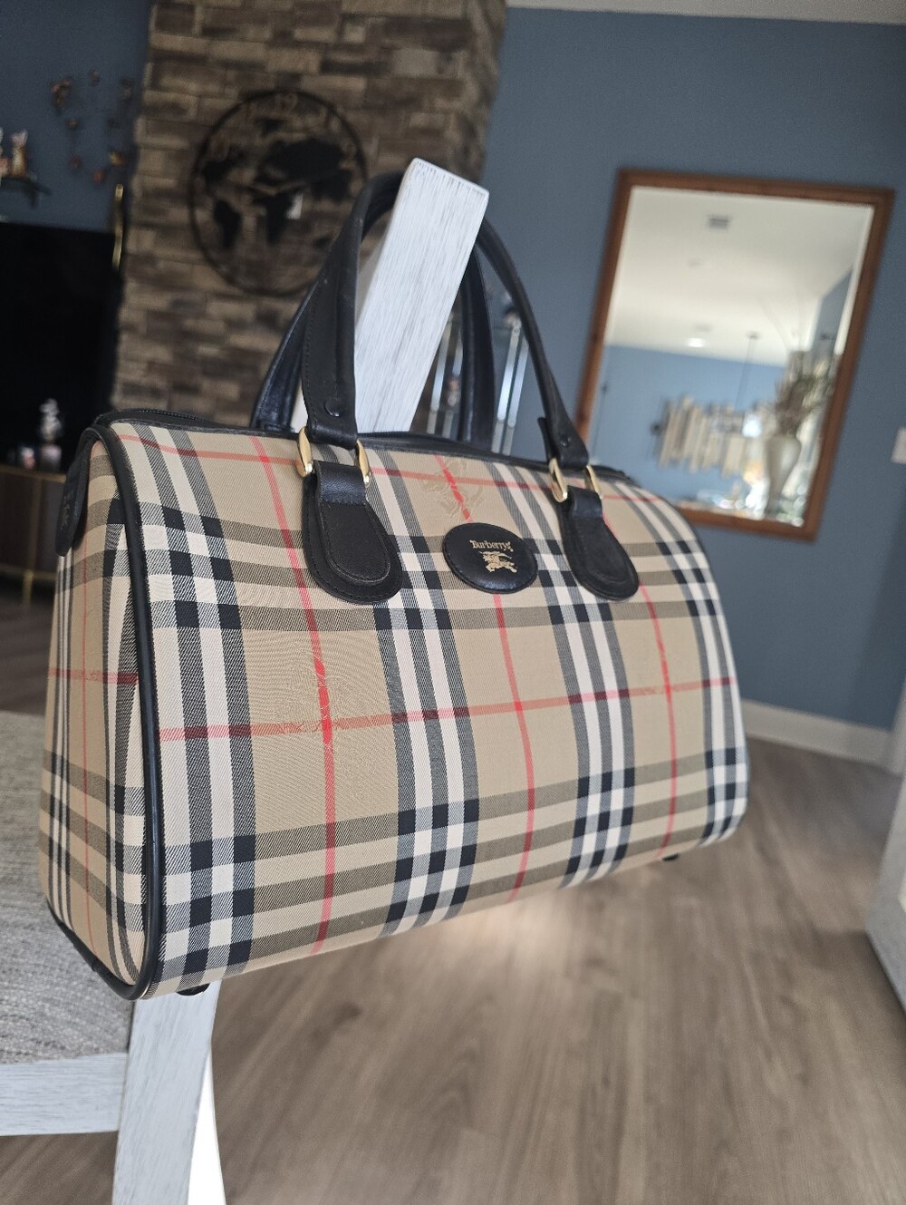 Authentic Burberry Classic Plaid Top-Handle Satchel Bag
